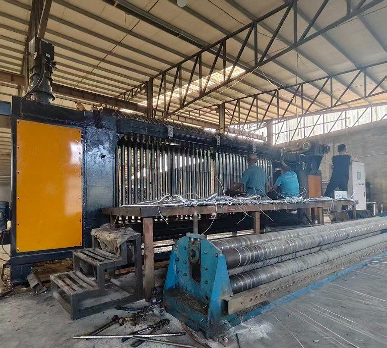 Gabion mesh weaving machine test-running on a production line